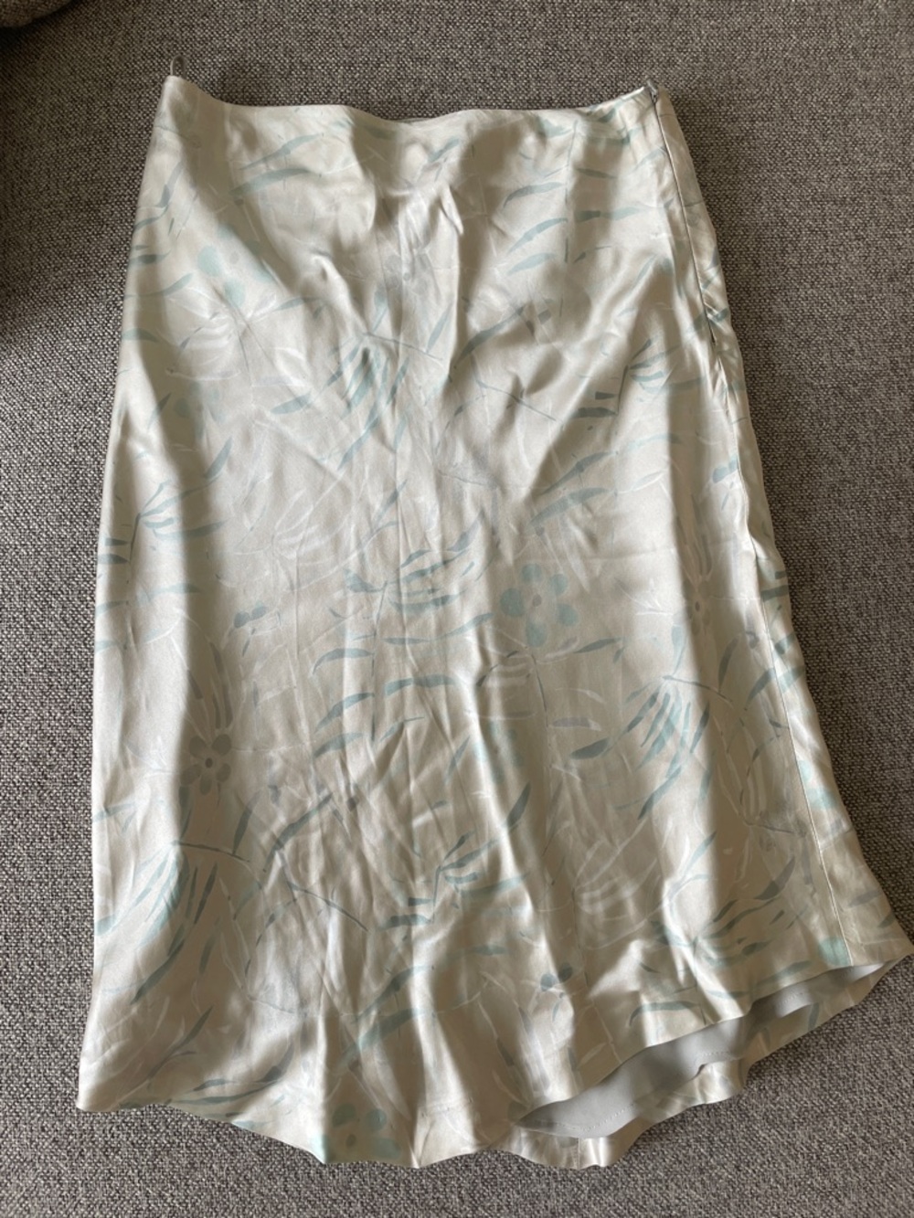 Vintage-Inspired Cream Slip Skirt with Pale Blue Floral Print